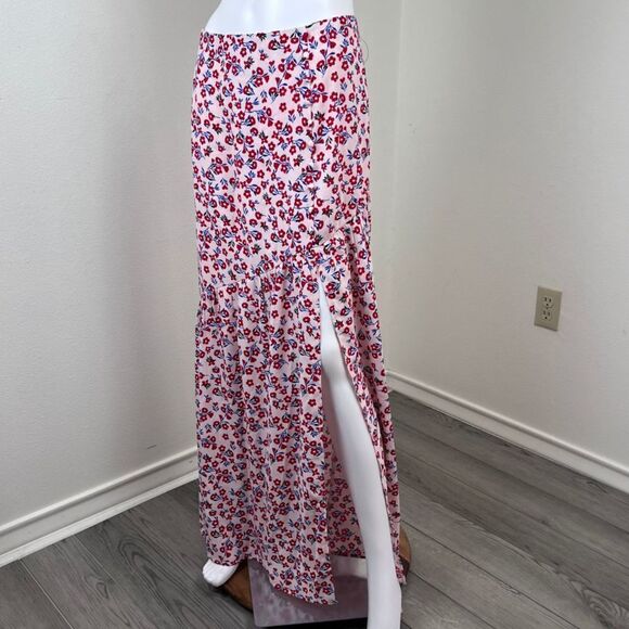 Lulus Size M Wandering Wonder Cotton Red High Rise Floral Maxi NEW Skirt Party - Picture 7 of 12